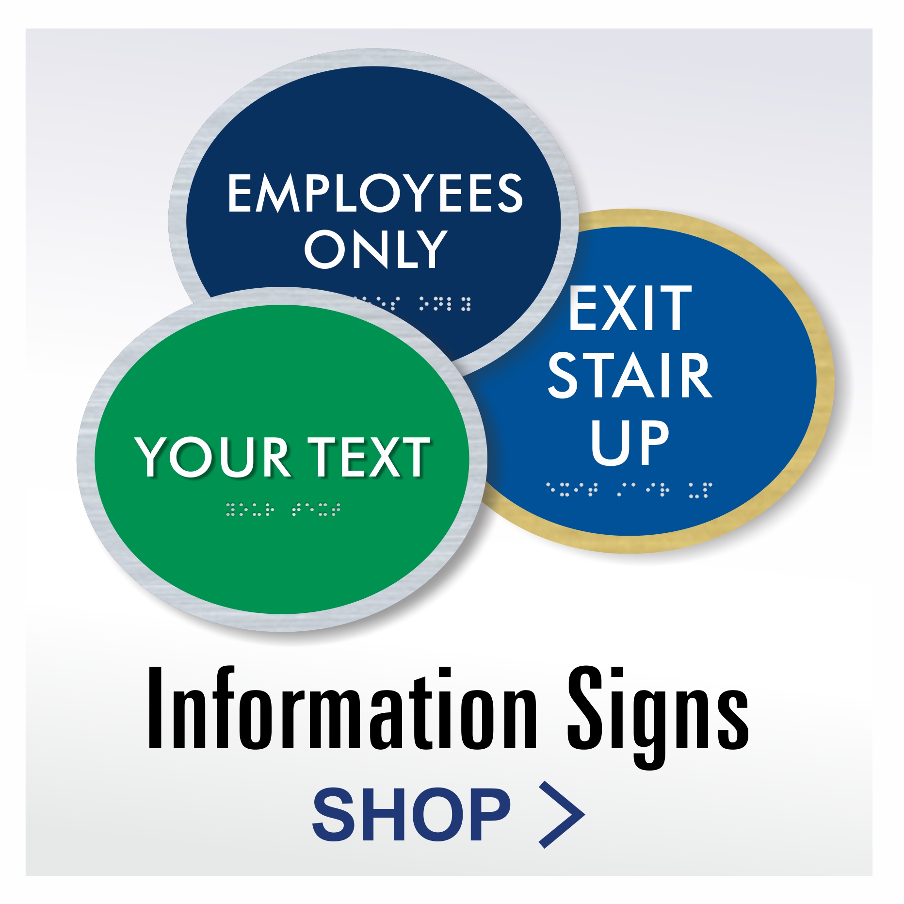 Oval shaped Elliptial Series braille and tactile signs from JustBrailleSigns